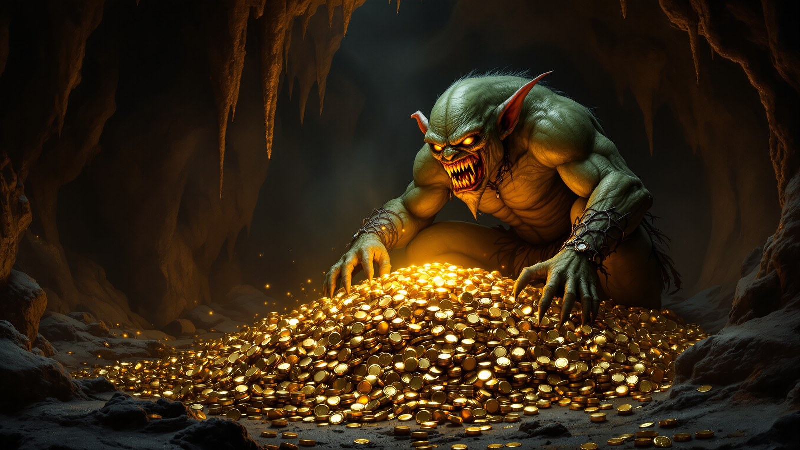 A goblin on a hoard of gold